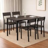 FORECRAFTS Dining Table Set of 4, 4 Seater Dining Table with Chairs, Engineered Wood Top & Metal Frame, Space Saving Compact Rectangular Dining Table for Home & Kitchen (Dark Maple- DIY)