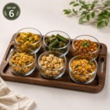 FLORAL Glass Serving Bowl Chunmun Bowl Small Set of 6(Pack of 6, Clear)