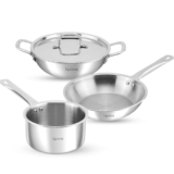 Lifelong 4 piece Triply cookware Set| Triply Kadai, Frypan & Saucepan for Cooking | 24 cm Kadai & Fry Pan 22 cm with Lid | 16 cmSauce Pan | Induction Bottom & Gas Stove Cookware (Silver, LLTPKFPSP01)