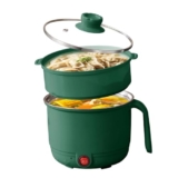 Electric Multipurpose Cooking Pot 1.2L with Steamer Basket & Glass Lid – Stainless Steel Inner Mini Cooker, Portable Hot Pot for Rice Noodles Soup Pasta | Travel Cooker for Home, Office, Hostel (Green)
