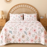 VAS COLLECTIONS Cloud Cotton Double Bedsheet 180 TC | Soft & Breathable Cotton Bedding Set with 2 Pillow Covers | Elegant Floral Printed Bed Sheet for Bedroom & Home | 90×90 Inches (Pink Flower)