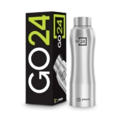 Go24 pexpo Bistro ISI Certified Stainless Steel Fridge Water Bottle 1000ml, Silver | Single Wall | Leakproof | Ideal for Home, Office, Gym, School, Yoga, Trekking