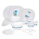 RYLAN Blue Dinner Set | 36 Pieces for Family of 6 | Microwave & Dishwasher Safe | Bone-Ash Free | Crockery Set for Dining & Gifting | Plates & Bowls | White(Plastic Materail)