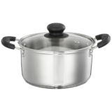 Amazon Brand – Solimo Stainless Steel Dutch Oven with Glass Lid (2L) | Unique Impact Forged Bottom | Soft Touch Heat Resistant Handle