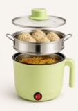 Doppio Electric Multi Cook Kettle with Steamer | 1.5L Portable Mini Cooker | Stainless Steel Inner Pot | Fast Heating for Maggi, Soup, Pasta & Momos | Ideal for Home, Hostel & Travel (Green)