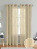 Cortina Polyster Linen Solid Sheer Curtain Set with Eyelet Rings Non Blackout Door Curtain – Set of 2 – Beige