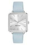 Nine West Women’s Analog Watch, Light Blue Faux Leather Strap, Vegan Leather Strap, Limited Movement, Chronograph, Silver-Tone Dial, NW/2671SVLB
