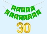 Mystic Toy Store 30th Happy Birthday Decoration Kit Green for 30 year Old Boys Girls Men Women with Number ThirtyParty Decorations Decor Celebration Items Item Set Combo Reusable Paper Banner