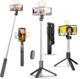 SOOPII K2 Selfie Stick with Tripod Stand, 3 in 1 Multifunctional design, Rechargable LED Light with Two Brighness Levels for Make up, Selfie, Vlogging & Photo Shoot, Selfie stick with Bluetooth Remote