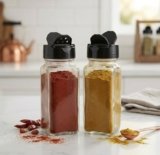LESLEE Clear & Transparent Glass Material Salt & Pepper Shaker Spice Holder Condiment Set Holder Dispensers for Home & Kitchen [ 2-pcs ]