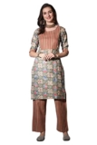 Leriya Fashion Women’s Kurta Set || Cotton Floral Hand Block Printed Stitched Kurta Pant Set for Women || Kurta Bottom Set for Casual || Traditional || Occasional Wear for Girls (Small, Mahendi)