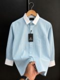 Lyphy Men Striped Casual Light Blue, White Shirt