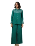 KAFTANIZE Forest Green Work Detailed Front Cotton Flex Co-Ord Set