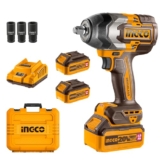 Ingco Cordless Impact Wrench 1/2 Inch, Brushless Motor, Nut-Busting Torque 1000Nm, 20V Battery Impact Gun with 2 PCS 4.0 Ah Battery Packs and Charger