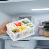 Amazon Brand – Solimo Plastic Fridge Containers Set | 6-Grid Airtight Refrigerator Storage Boxes with Lids | Freezer & Kitchen Organizer (Pack of 2, White)