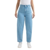 Women Blue Barrel Fit High Rise Jeans