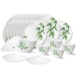 Larah by Borosil Bamboo Leaves Fluted Series Opalware Dinner Set | 31 Pieces for Family of 6 | Microwave & Dishwasher Safe | Bone-Ash Free | Crockery Set for Dining & Gifting | Plates & Bowls | White