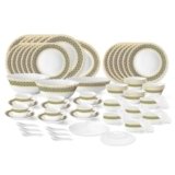 Larah by Borosil Regal Fluted Series Opalware Dinner Set | 66 Pieces for Family of 6 | Microwave & Dishwasher Safe | Bone-Ash Free | Crockery Set for Dining & Gifting | Plates & Bowls | White