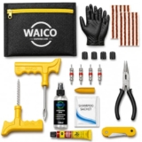 WAICO 13 in 1 Tubeless Tyre Puncture Kit | Reamer, Probe,10-Rubber Strips, Gloves, Plier, Knife, Sloution, Chalk, Spray Bottle, Storage Bag, | Emergency Flat Tire Repair Tools for Car, Bike, & SUVs