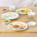 Larah by Borosil Pack of 18 Opalware Fauna Opalware Galaxy Series Crockery Set for Dining & Gifting, Family of 6 Dinner Set(Green, Microwave Safe)