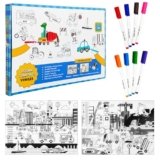 VGRASSP Vehicle Themed Doodle Coloring Puzzle Mat for Kids – Reuseable and Washable Table Mat -Educational Tabletop Activity for Mealtime with Drawing Accessories – Color and Design As Per Stock