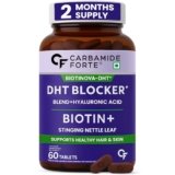 Carbamide Forte DHT Blocker with Biotin Tablets for Hair growth | Biotin Supplement with Bhringraj & Hyaluronic Acid | DHT Blocker Tablet supports Hair Growth, Scalp & Skin Health for Men & Women | 60 Tablets