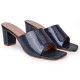 ACTION Signora Women’s Block Heel Sandals Signora114-Blue-4| Stylish Rose Pink Slip On| Open Toe Faux Leather Sandals with Snake Print | Comfortable Fashion Heels for Casual