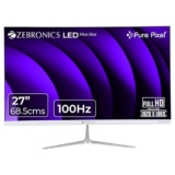 ZEBRONICS 27” (68.5 cm) Bezel-Less LED Monitor, 100Hz Refresh Rate, IPS Display, HDMI, VGA, FHD 1920×1080, 250nits, Built-in Speaker, 16:9 Aspect Ratio, Anti-Glare Screen, 16.7M Colors (SA127, White)