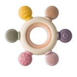 Vyakom Silicone & Wooden Baby Teether for 3+ Months | BPA Free Soft Teething Toy | Safe Teether for Infants | Round Shape | Color – Beige (Round)