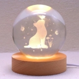 GITGRNTH 3D Cat Figurine Crystal Ball Lamp, Cats Light Lamp ​with Wooden Base, Gifts for Cats Lovers, Stuff for Cat Lovers, Birthday Christmas Mothers Day Temed Items for Women Lovers-