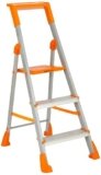 Amazon Basics Clamber Pro+ – Foldable Step Ladder with Tool Tray, Firm Grip, 3 Steps (Aluminium Steps, Orange & Satin)