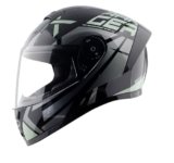 Vega Ranger DX Revenge Full Face Motorcycle Helmet with Lightweight Shell, Shock Absorbing Interior, Comfortable Liner, Ventilated Fit, Aerodynamic Build, and Trendy Black Grey Finish Black Grey-M