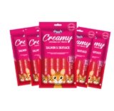Drools Creamy Lickable Cat Treats (75g x 5 Pouches) Total 375g | Salmon & Skipjack | Easy to Hand Feed | Enriched with Vitamins
