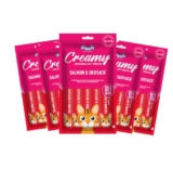 Drools Creamy Lickable Cat Treats (75g x 5 Pouches) Total 375g | Salmon & Skipjack | Easy to Hand Feed | Enriched with Vitamins