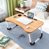 FurniGully Study Table for Students Wood Portable Laptop Table(Finish Color – Brown Wooden Design, Pre Assembled)