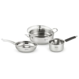 Lifelong 4 piece Stainless Steel cookware Set | 22 cm Kadai & Fry Pan 22 cm with Glass Lid | 14 cm Sauce Pan | Sandwich Bottom | Induction & Gas Stove Compatible (Silver, LLSSKFS01)