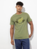 Roadster Printed Men Round Neck Green T-Shirt
