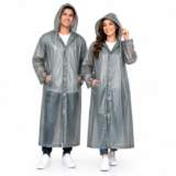MIKANIX Waterproof Hooded Raincoat for Men & Women | Full Length Reusable PVC Rain Wear | Lightweight Windproof Rain Jacket with Front Button Closure & Pockets (Grey)