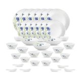 La Opala Opal Glass Crockery | for Family of 6 | Dinner Set 35 pcs Floral Fountain | Plates & Bowls for Dining | Microwave Safe | 100% Vegetarian | Extra Strong | Extra Light & White