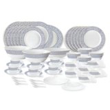 Larah by Borosil Juliet Fluted Series Opalware Dinner Set | 66 Pieces for Family of 6 | Microwave & Dishwasher Safe | Bone-Ash Free | Crockery Set for Dining & Gifting | Plates & Bowls | White