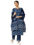 Libas Womens Printed Cotton Straight Kurta with Trousers and Dupatta | daily wear suit