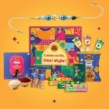 GO DESi Rakhi Set For Brother – 18 Items | Fun Gift Box | Evil Eye Stone Rakhi by Japam | Dark Choco Kaju Katli | Roli Chawal Set | Desi Popz | Coconut Barfi | Fruti Twist | Rakhi For Brother| Gifts for Raksha Bandhan | Raksha Bandhan Gift Hamper
