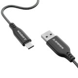 Ambrane Type C Cable 3A Fast Charging 1M Braided Cable for Iphone Smartphones, Tablets, Laptops & other Type C devices, 480Mbps Data Sync, Quick Charge 3.0 (RCT 10, Black)