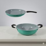Flipkart SmartBuy 2-Piece Ceramic Non-Stick – 24cm Frypan and 22cm Kadai Induction Bottom Non-Stick Coated Cookware Set(Cast Iron, 2 – Piece)