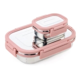 BLLUEX Stainless Steel Tiffin Lunch Box with 4 Side Silicone Sleeve Clip Lock Lid, Food Storage Containers, Leak-Proof Bento Box Ideal for Work, School & Travel, 2 Containers (750ml and 250ml) – Pink