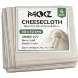 MOOZ Cheesecloth for Straining,100% Cotton Muslin Cloth for Paneer, Curd, Tofu & Kitchen Straining | Food Grade, Reusable, Hemmed Edges (Pack of 6)