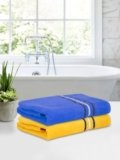 Cortina 480 GSM Ultra Soft, Super Absorbent, Antibacterial Treatment, 100% Cotton Large Bath Towel, 70 cms x 140 cms (Blue/Yellow, Set of 2)
