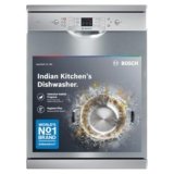 Bosch 13 Place Setting (fits up to 70 utensils) Free-Standing Dishwasher for Indian Utensils | Hygiene+ & Intensive Kadhai Program (SMS66GI01I, Inbuilt Heater, Removes 99.9% Germs, Silver Inox)