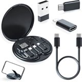 OlivLife Multifunctional Data Cable Conversion Head | Portable Storage Box with Multi-Type Charging Converter, USB Type-C Adapter, SIM Card Slot, Eject Pin, and Phone Holder