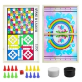 VGRASSP 3 in 1 Fastest Finger Ludo, Snake & Ladder Wooden Board Game for Kids & Adults – Double Sided Sling Puck Birthday Gift for Family Entertainment – Made with Pine Wood (Unicorn Design)
